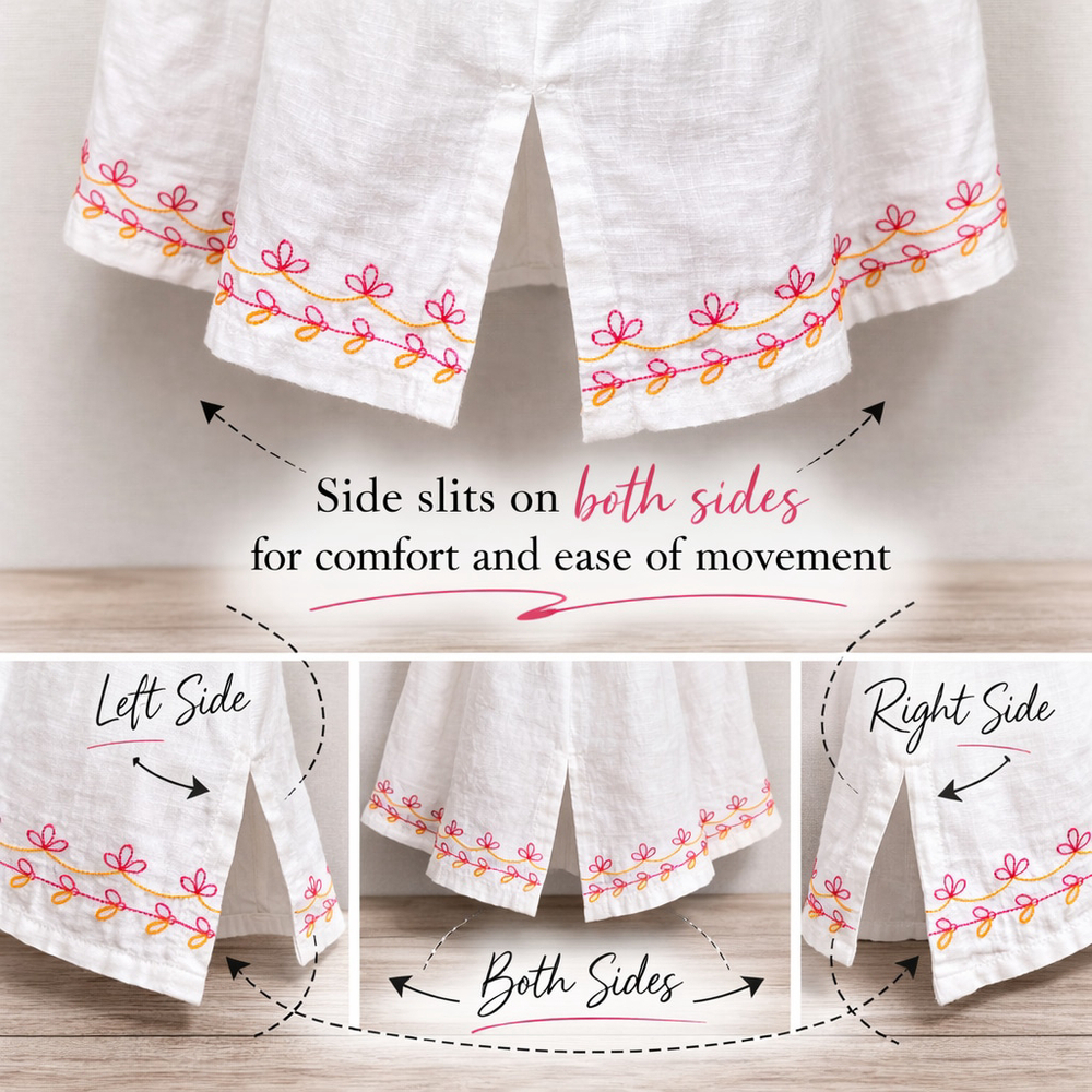 Carole Little 1X White Linen Embroidered Tunic Top Boho Side Slits - Picture 9 of 12